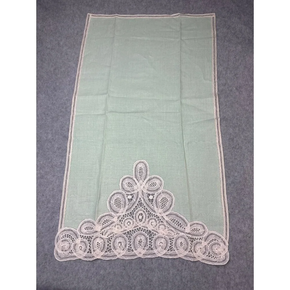 Light Green Finger Towel Intricate Lace Trim Floral Design 19